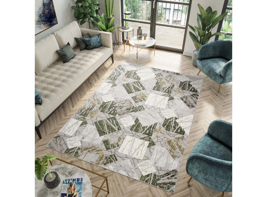 Kusový koberec ASTHANE square - sivý / zelený