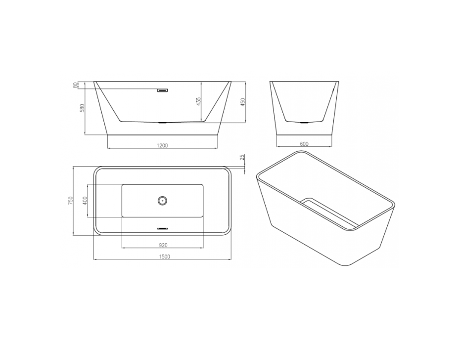 Voľne stojaca akrylátová vaňa MEXEN MALAGA 150x75 cm - biela, 51421507500