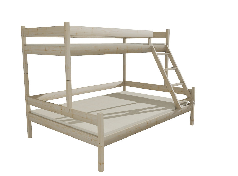 Detská poschodová posteľ s rozšíreným spodným lôžkom z MASÍVU 200x90cm bez šuplíku - PPS002