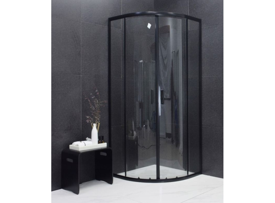 Sprchovací kút maxmax MEXEN RIO transparent - štvrťkruh 90x90 cm - BLACK, 863-090-090-70-00