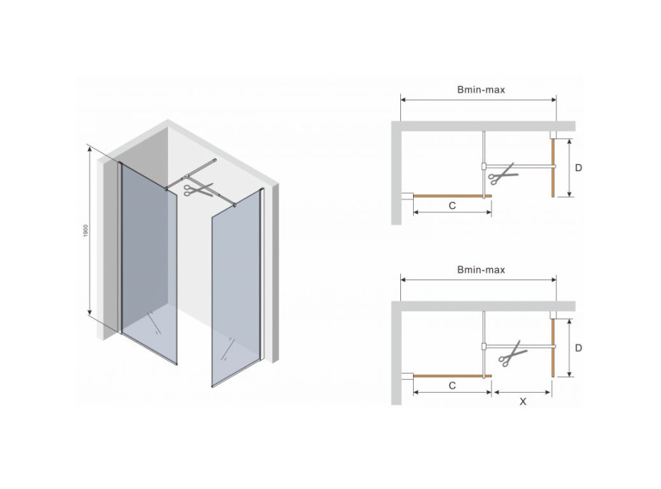 Sprchovací kút maxmax WALK-IN 70x100 cm - BLACK