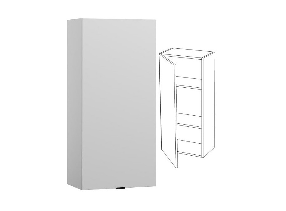 Závesná skrinka MODERN - 50x30x108 cm - biela lesklá - s madlom - ľavá
