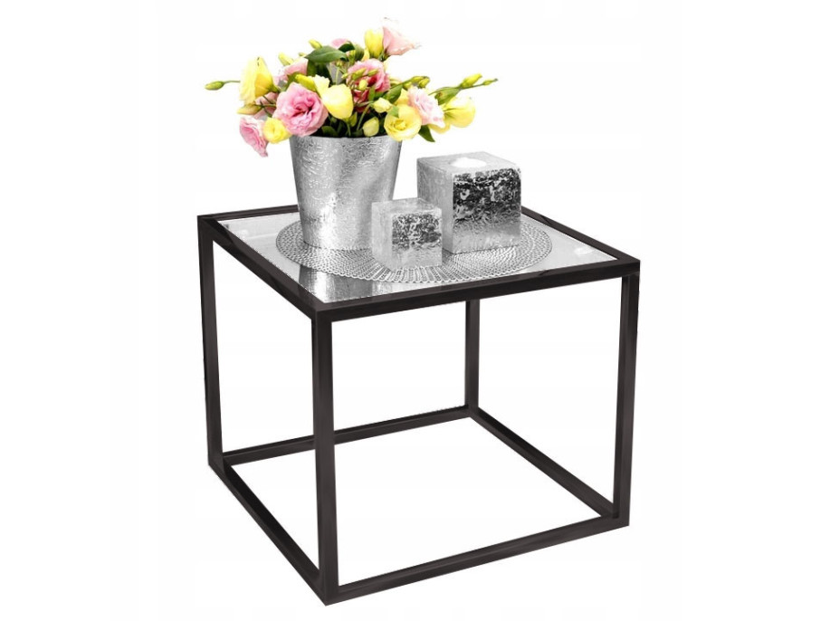 Konferenčný stolík GLAMOUR 50x50 cm - čierny - sklo / kov