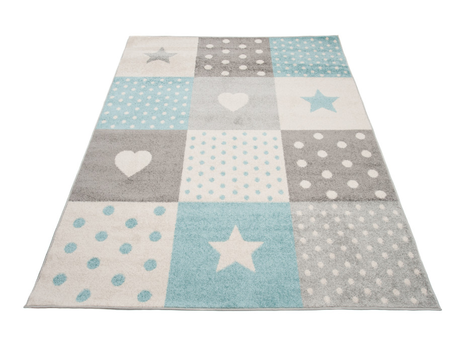 Kusový koberec AZUR srdiečka a hviezdičky - sivý/tyrkysový/biely