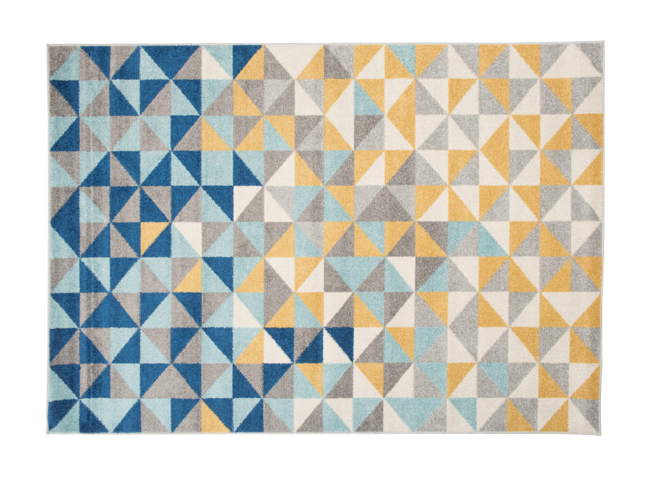 Kusový koberec AZUR trojuholníky typ C - sivý / modrý / žltý