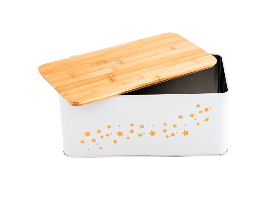Kovový chlebník s dreveným vrchnákom STAR - biely lesklý