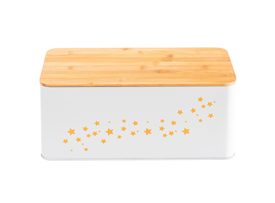 Kovový chlebník s dreveným vrchnákom STAR - biely lesklý