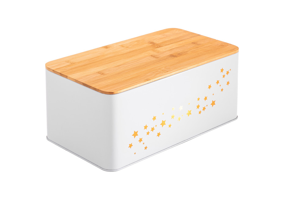 Kovový chlebník s dreveným vrchnákom STAR - biely lesklý