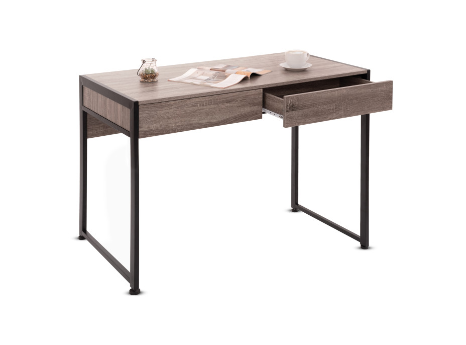 Písací stôl LOFT so zásuvkami - čierny / dub sonoma tabak