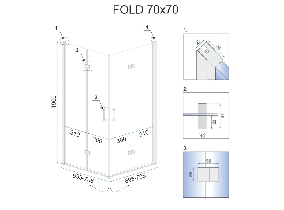 Sprchovací kút MAXMAX Rea FOLD 70x70 cm