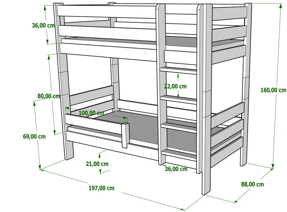 Detská poschodová posteľ z masívu GABI - 190x80 cm
