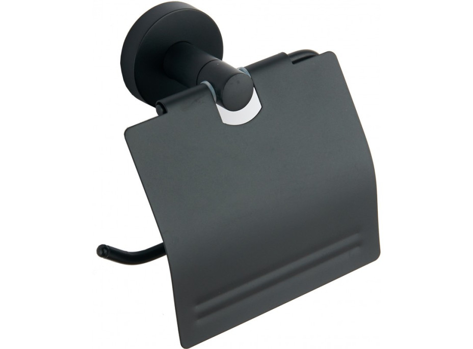 Držiak toaletného papiera MEXEN REMO s krytom - kovový - čierny matný, 7050733-70