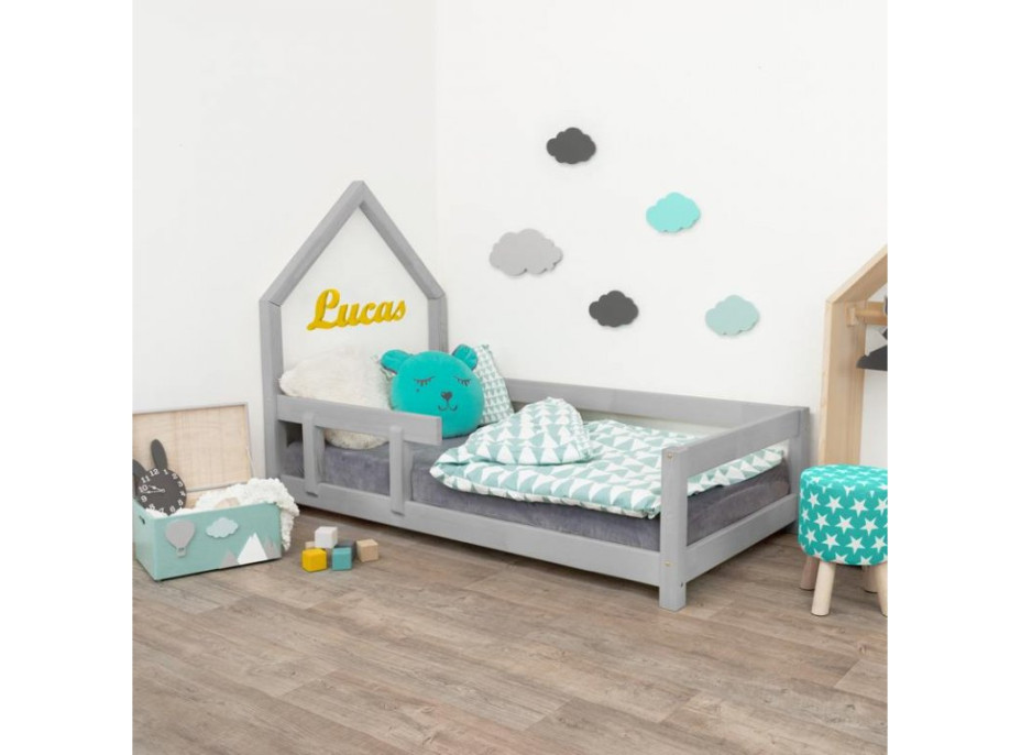 Detská Domčekové posteľ z masívu 200x90 cm Poppy sa zábranami