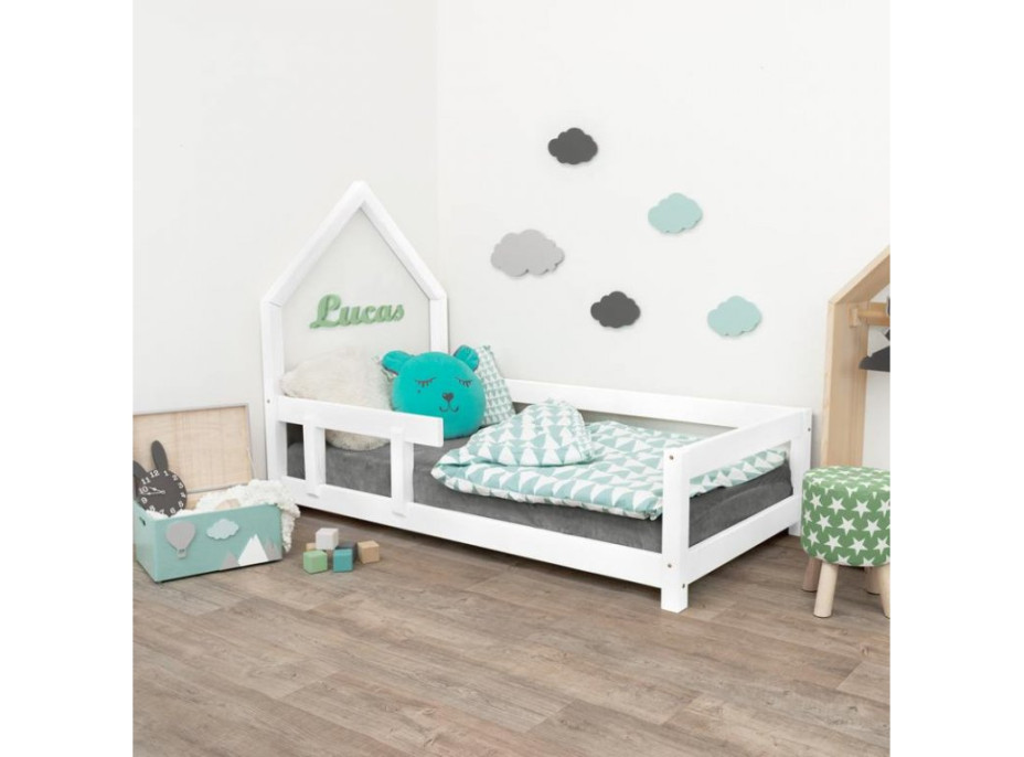 Detská Domčekové posteľ z masívu 180x90 cm Poppy sa zábranami