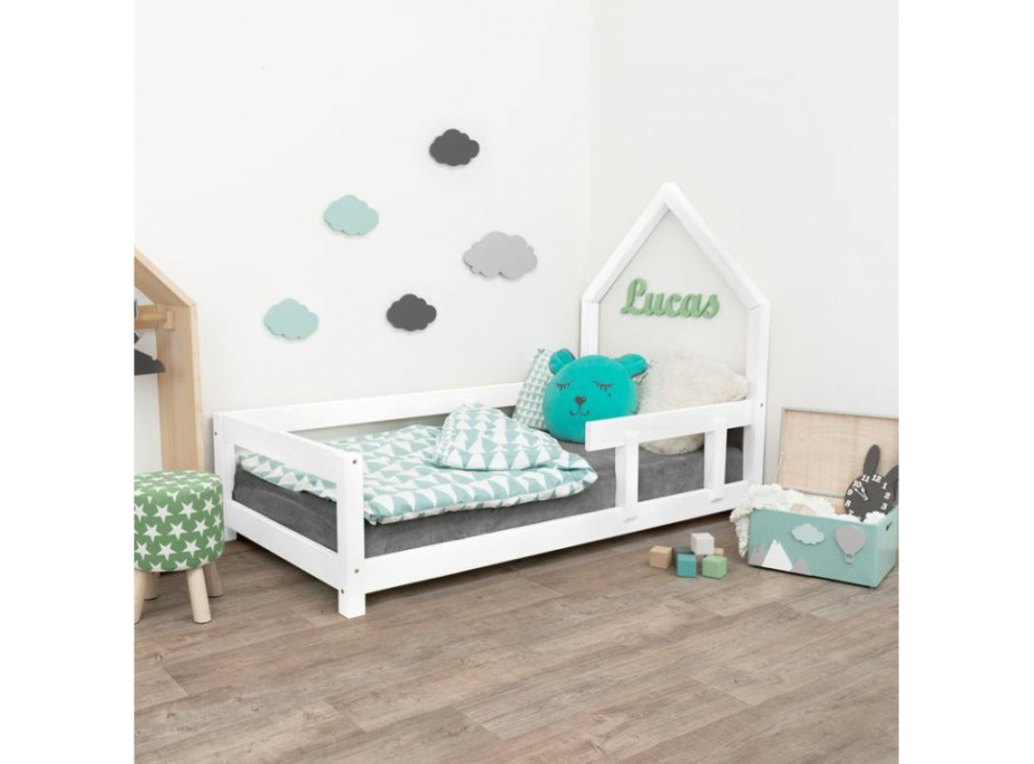 Detská Domčekové posteľ z masívu 180x90 cm Poppy sa zábranami