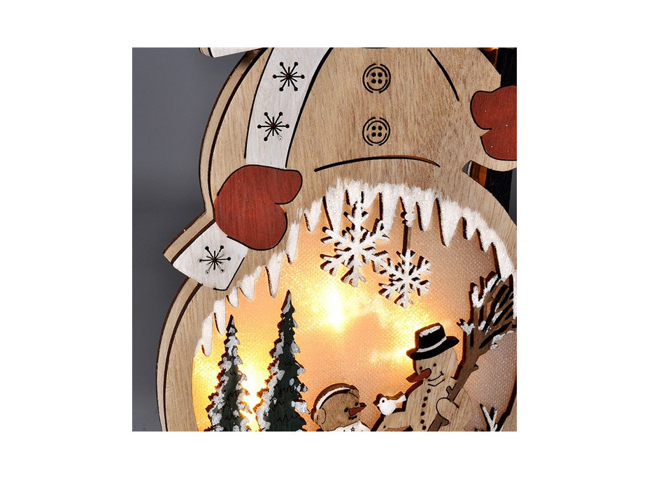 Dekoračné LED snehuliak - drevený