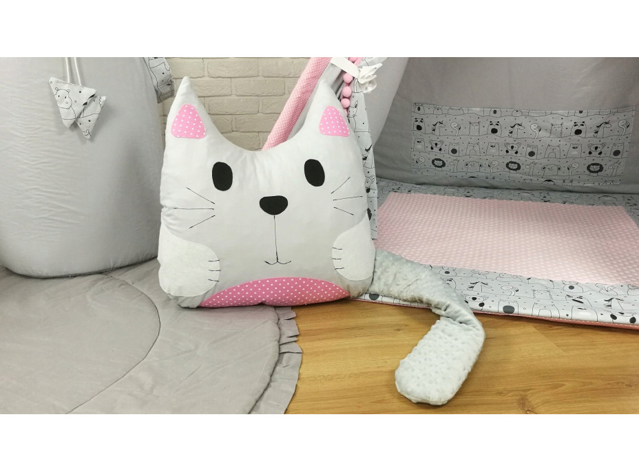 Detský stan TEEPEE (TÍPÍ) LUXURY s doplnkami - LAMA A KAMARÁTI - šedo / ružový