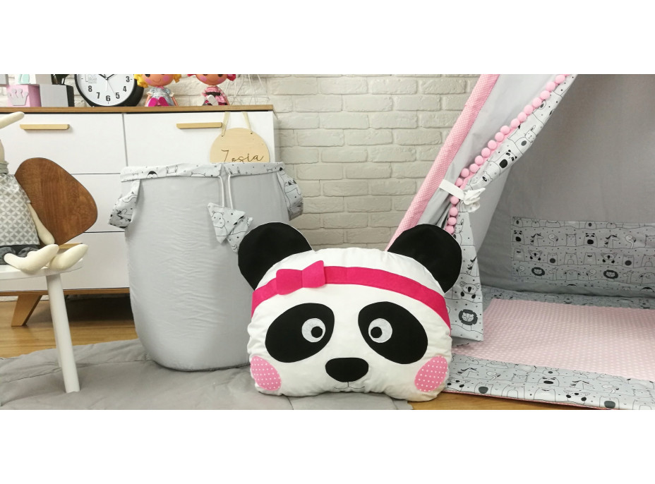 Detský stan TEEPEE (TÍPÍ) LUXURY s doplnkami - LAMA A KAMARÁTI - šedo / ružový