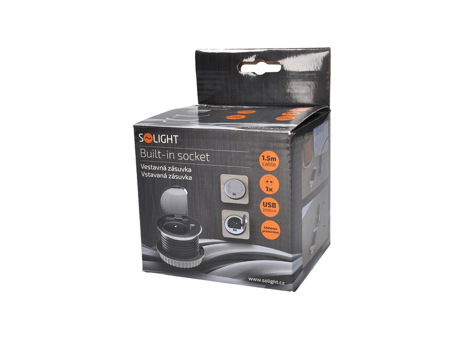 Vstavaná zásuvka do dosky s krytkou - 1 zásuvka + USB - strieborná