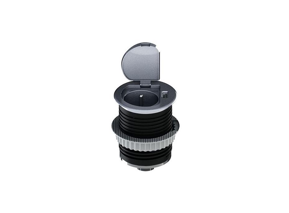 Vstavaná zásuvka do dosky s krytkou - 1 zásuvka + USB - strieborná