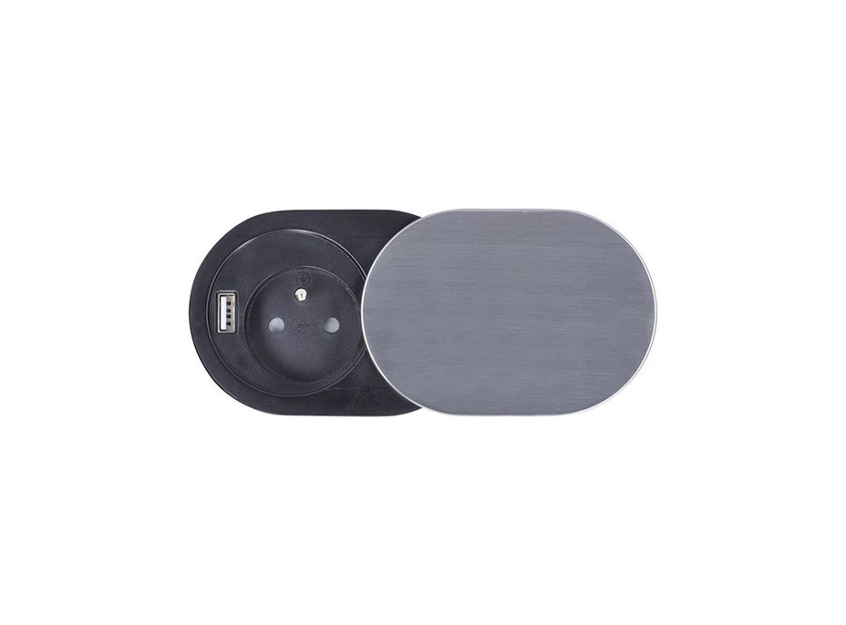 Vstavaná zásuvka do dosky s posuvnou krytkou - 1 zásuvka + USB - strieborná