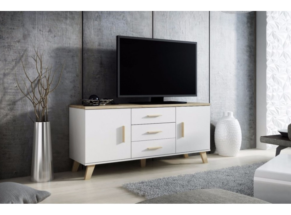 Komoda LEILA 2D3S - 150x69x45 cm - biela / dub sonoma