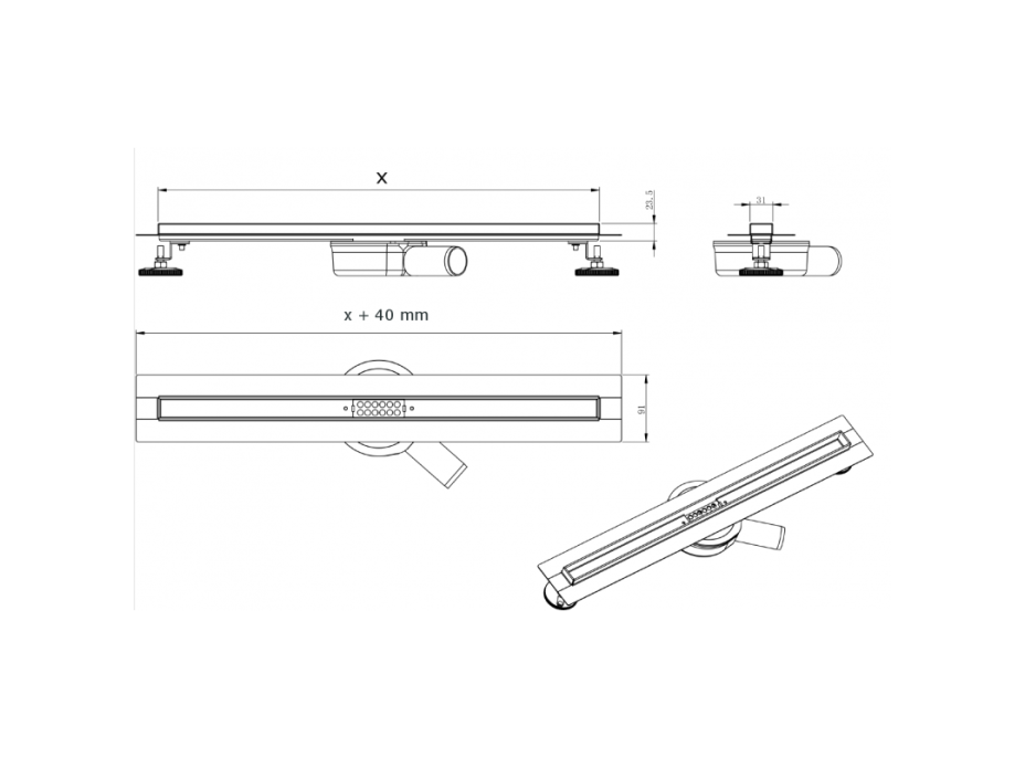 Sprchový žľab maxmax Mexen FLAT 360 SLIM - čierny, 1741070