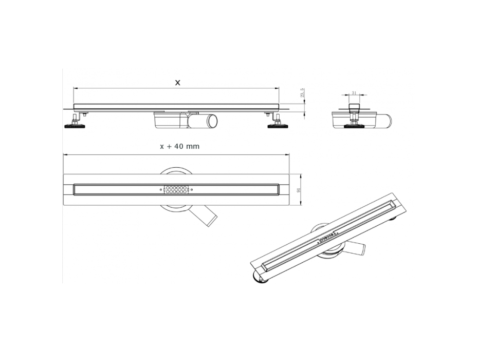 Sprchový žľab MAXMAX Mexen FLAT 360 SLIM, 1041090