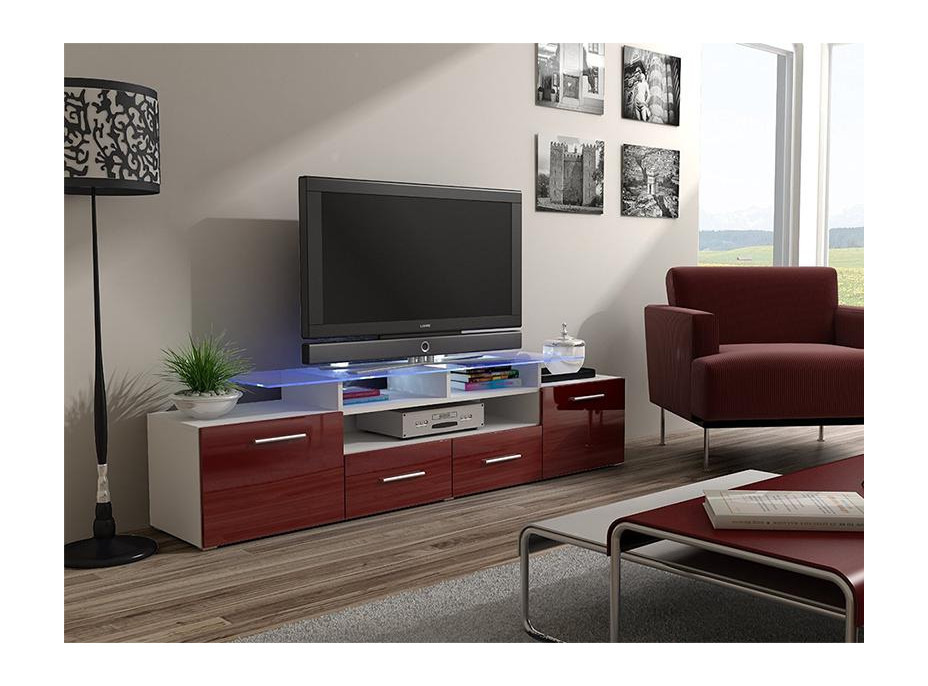 Televízny stolík EVA - biely / červený lesklý