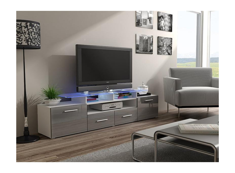 Televízny stolík EVA - biely / šedý lesklý