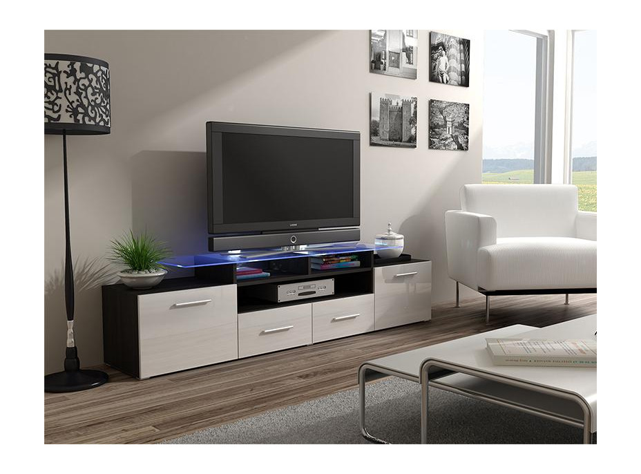 Televízny stolík EVA - čierny / biely lesklý