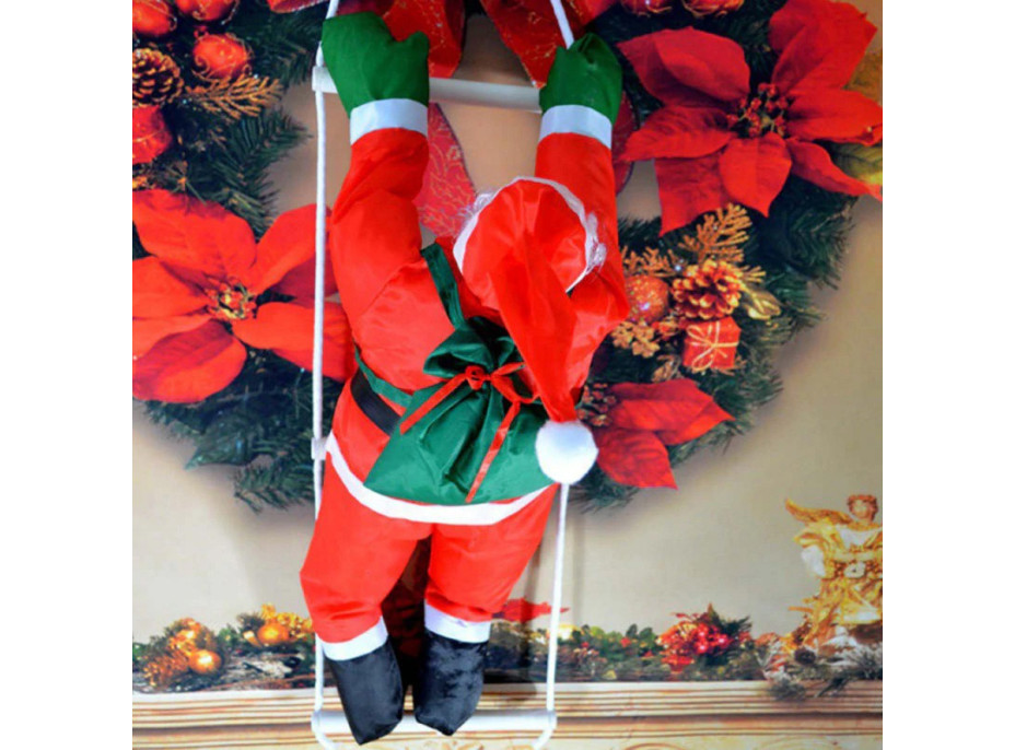 Vianočná svietiace LED dekorácie Santa na rebríku - 95 cm
