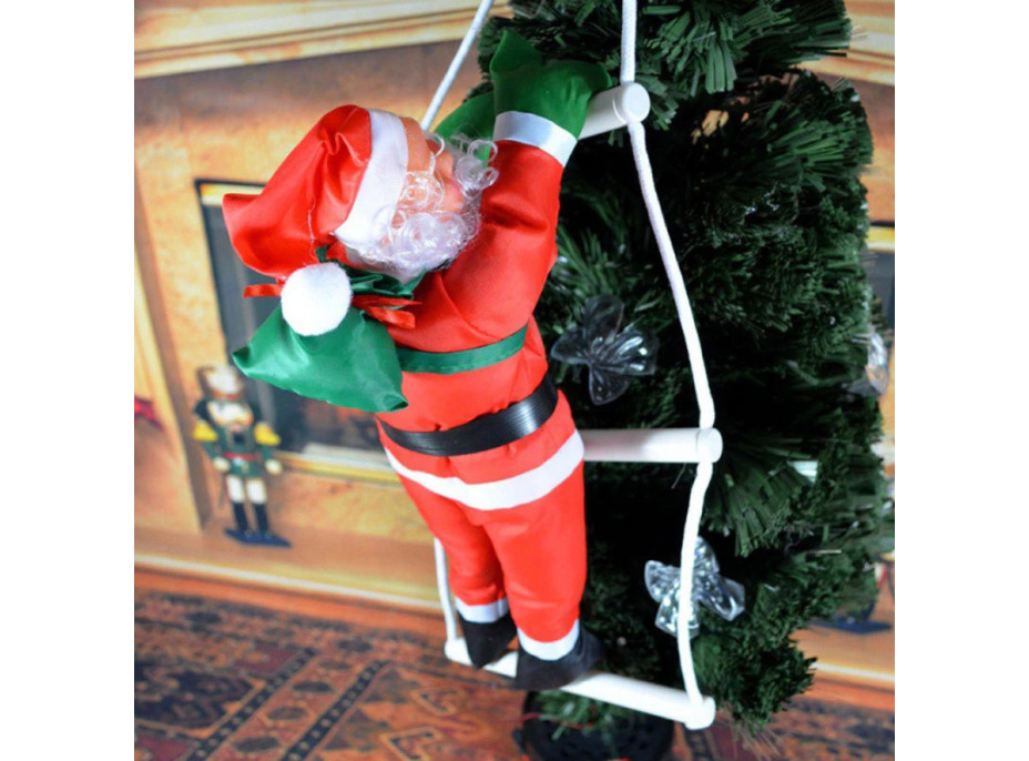 Vianočná svietiace LED dekorácie Santa na rebríku - 95 cm