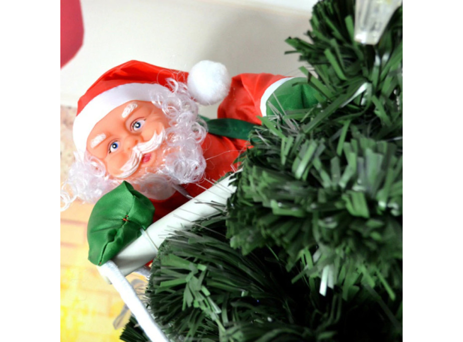 Vianočná svietiace LED dekorácie Santa na rebríku - 95 cm