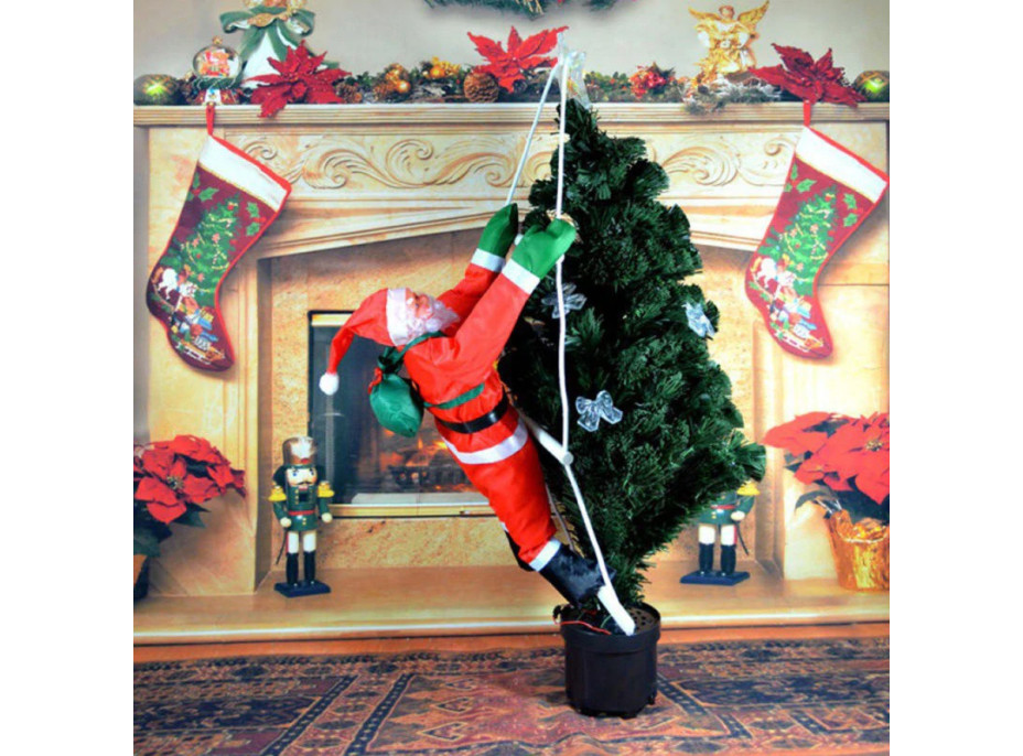 Vianočná svietiace LED dekorácie Santa na rebríku - 95 cm