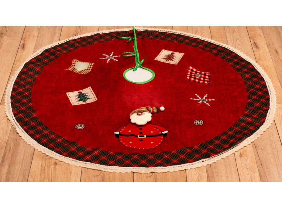 Vianočný podložka pod stromček s čipkou - 120 cm - červená