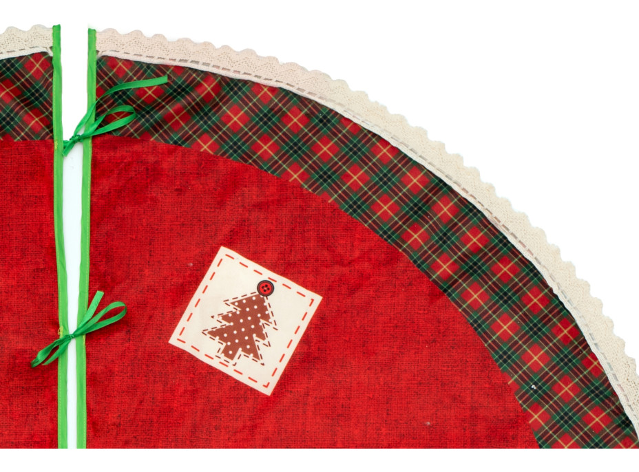 Vianočný podložka pod stromček s čipkou - 120 cm - červená