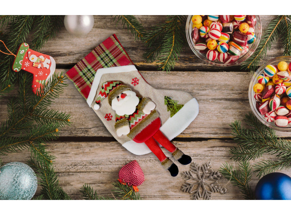 Vianočné závesná ponožka so Santom na malé darčeky - 53x30 cm