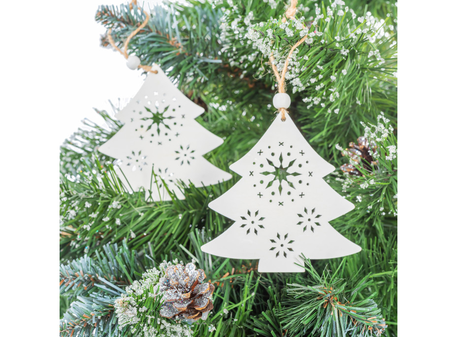 Vianočné závesné ozdoby na stromček z dreva 2 ks - biele stromčeky