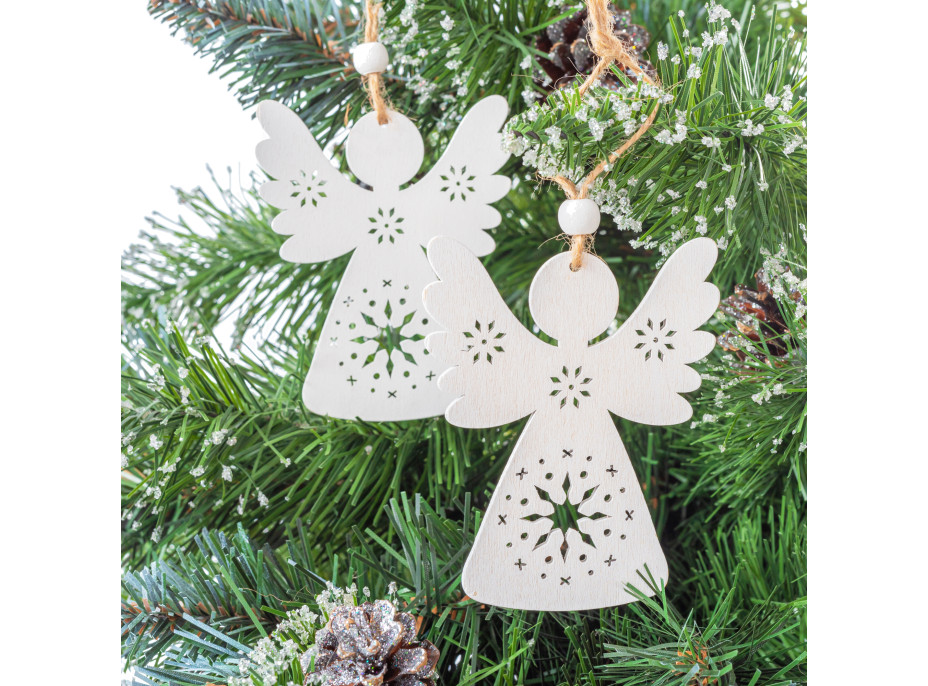 Vianočné závesné ozdoby na stromček z dreva 2 ks - bieli anjelici