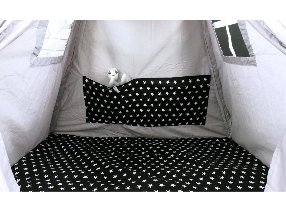 Detský stan TEEPEE (TÍPÍ) HVIEZDIČKY s doplnkami - šedočierny