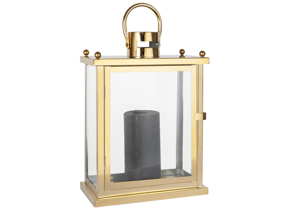 Lucerna BOX - kov / sklo - zlatá - 30 cm