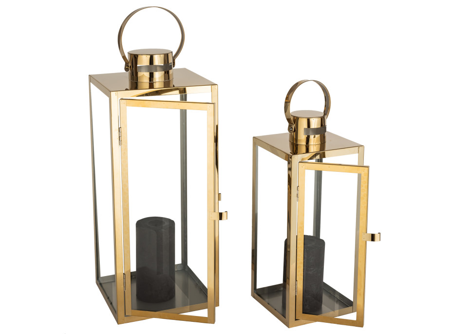 Sada 2 lucerien BOX - kov / sklo - zlaté - 45 a 35 cm