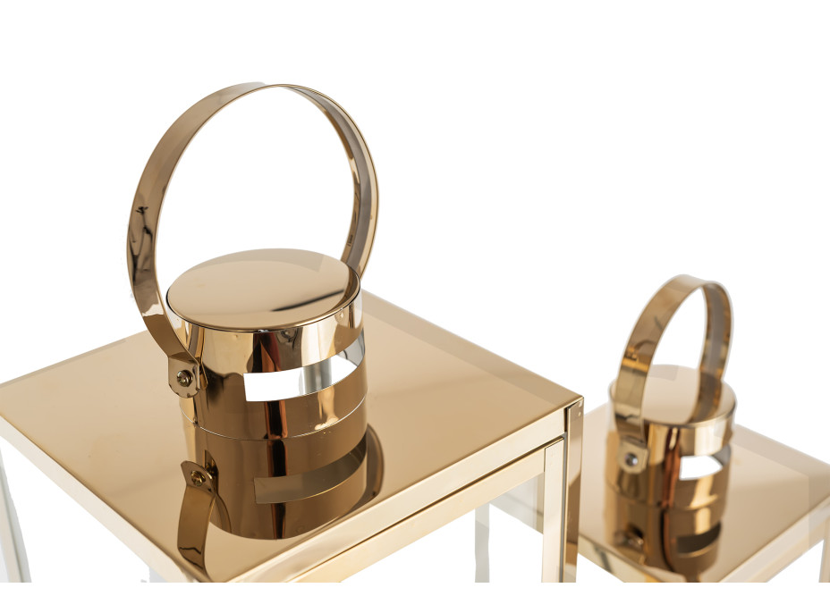 Sada 2 lucerien BOX - kov / sklo - zlaté - 45 a 35 cm