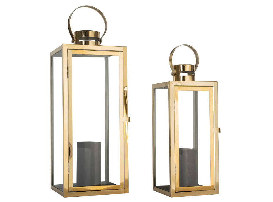 Sada 2 lucerien BOX - kov / sklo - zlaté - 45 a 35 cm