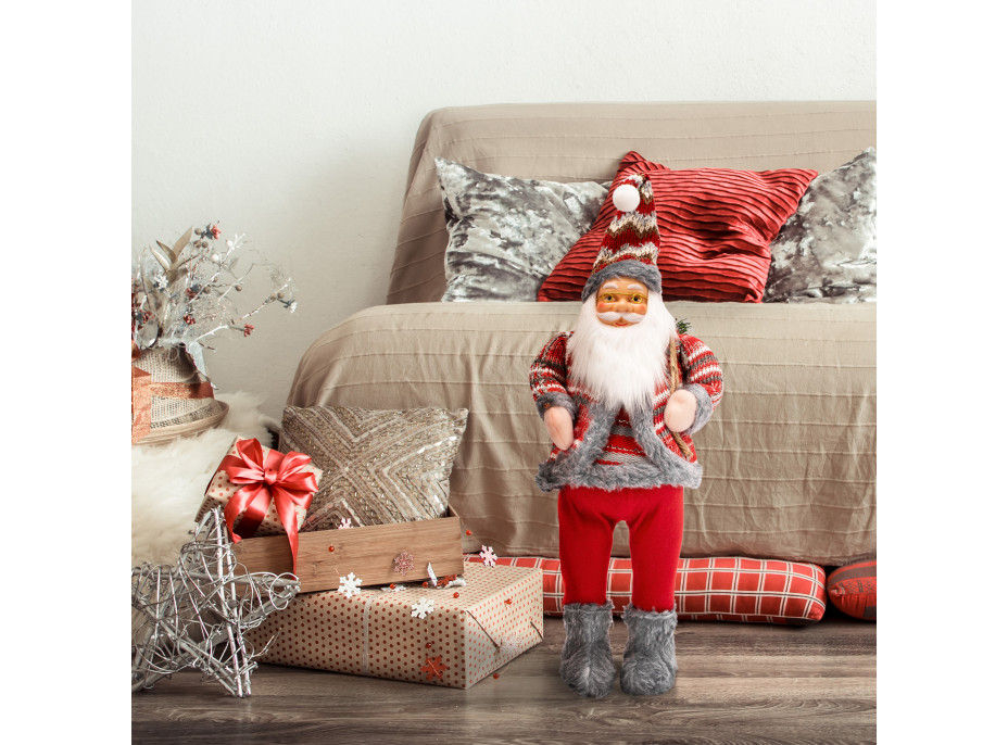 Vianočné dekoratívne figúrka Santa Claus s vrecom - 62 cm