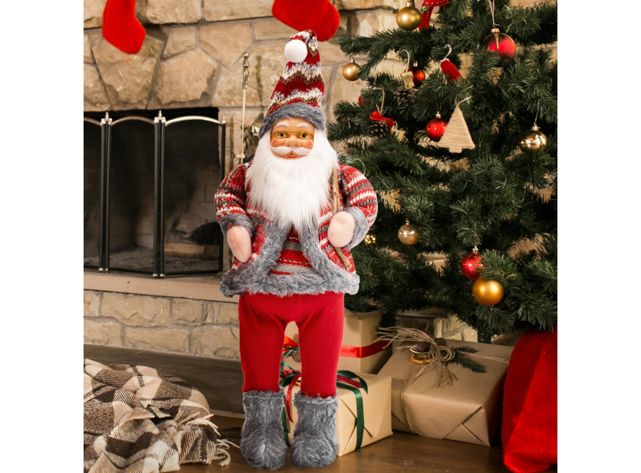 Vianočné dekoratívne figúrka Santa Claus s vrecom - 62 cm