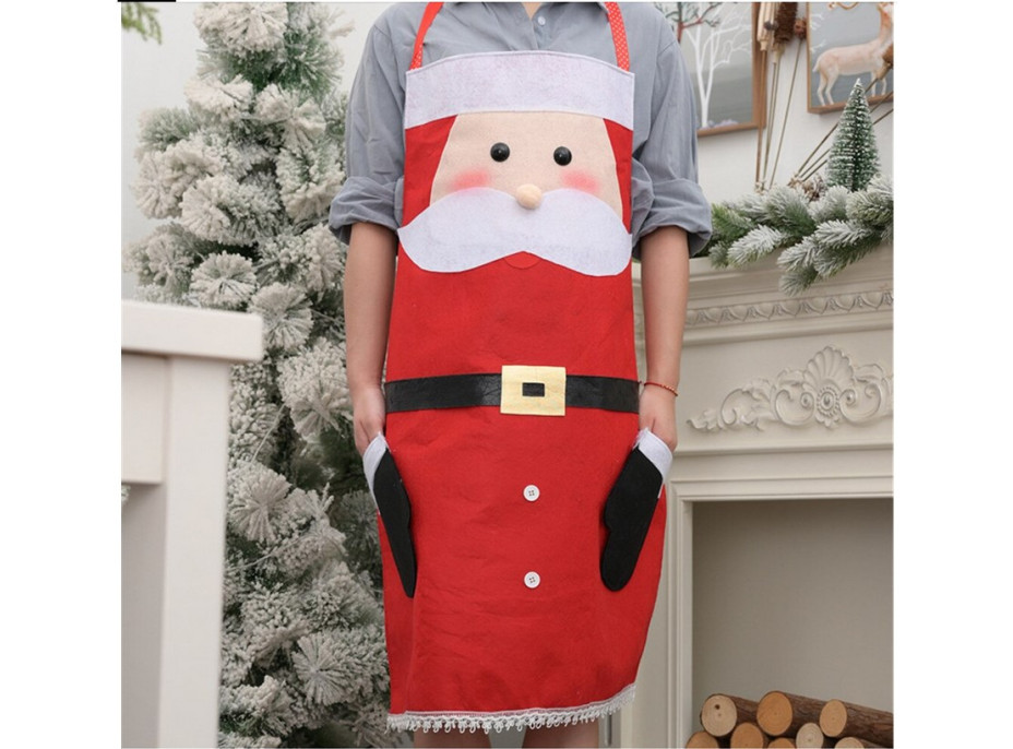 Vianočné zástera na varenie s vreckami Santa Claus - červená - 85x64 cm