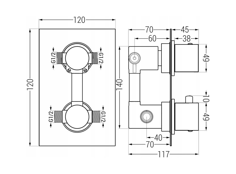 Podomietková termostatická batéria MEXEN CUBE - čierna matná - 2 výstupy, 77502-70