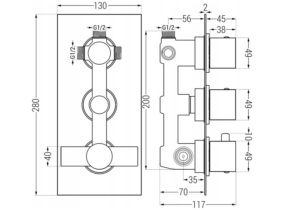 Podomietková termostatická batéria MEXEN CUBE - zlatá - 3 výstupy, 77503-50